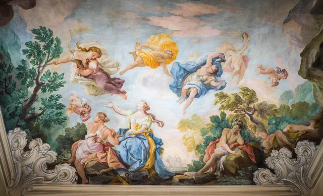 ceiling, painting, italy, hotel astoria, architecture, decoration, interior, indoors, old, interior design, design, decor, brown painting, brown design, brown paint, brown interior, brown hotel. How to read an old interior: what to look at first and how to record it
