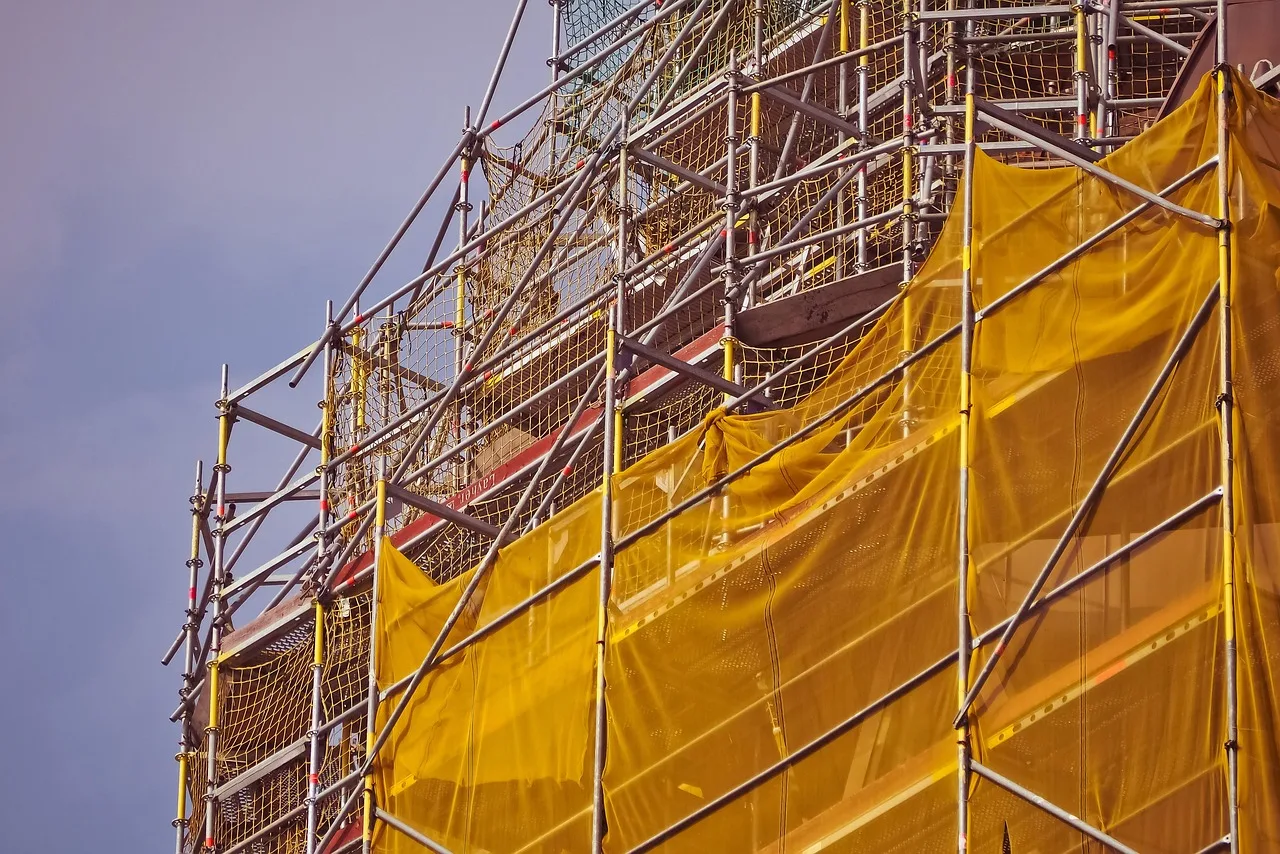 framework, architecture, building, high, church, facade, construction site, scaffolding, working scaffold, construction, work, rehabilitation, nature, restoration, chapel, dusseldorf, city, heaven, clouds. Restoration Contractor Questions to Ask Before Signing