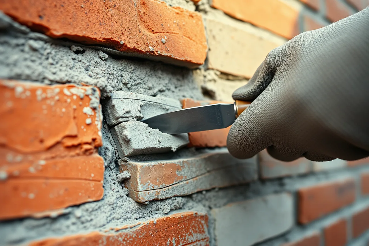 Hands with thin blade removing cement from a brick joint (Homeowners reversing bad repairs: what comes back, what does not)