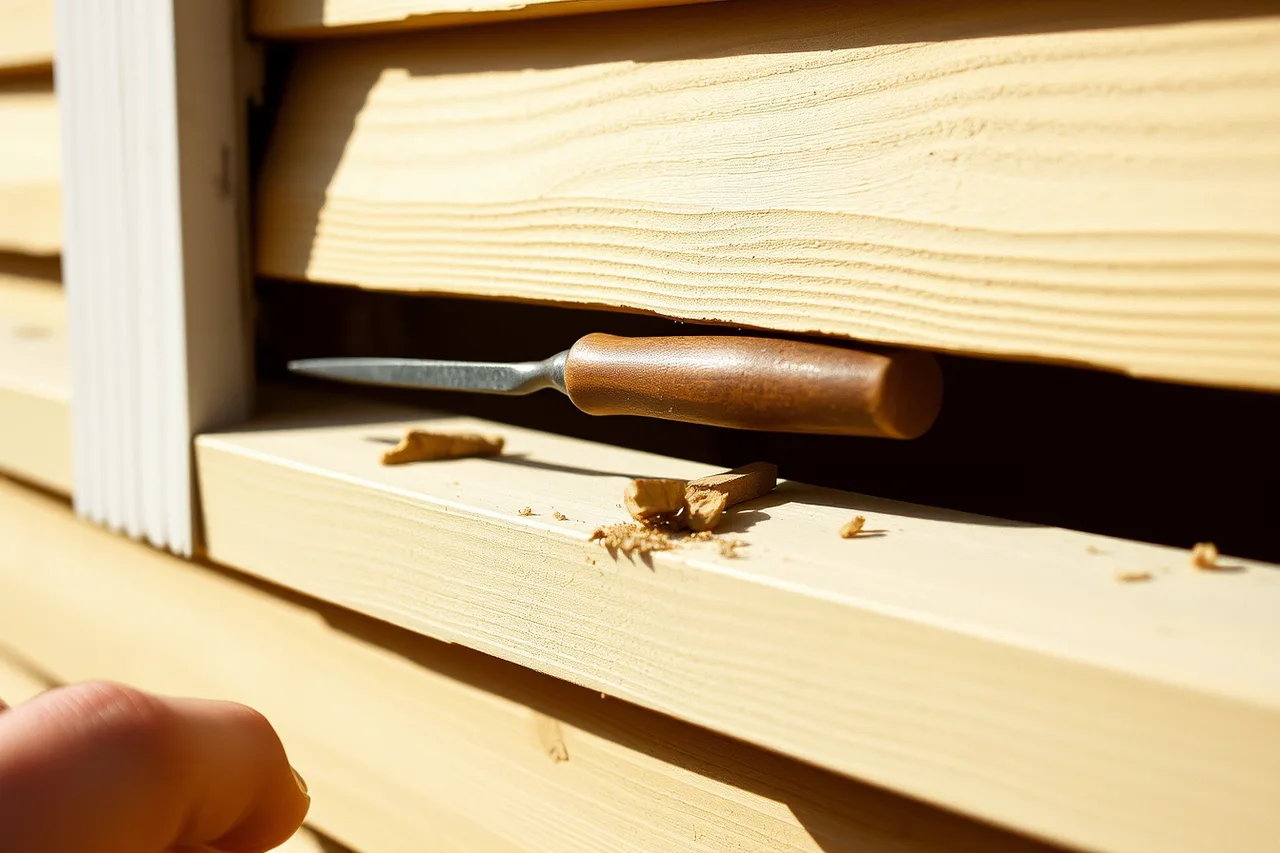 Awl probing a sill plate for decay behind siding (4 lessons worth learning about historic home restoration)